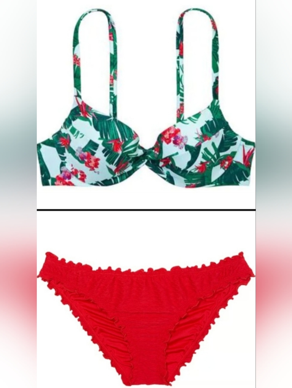 34C/S VS Swim Removable Push Up Ruffle Cheeky Bikini Set Tropical Island Getaway